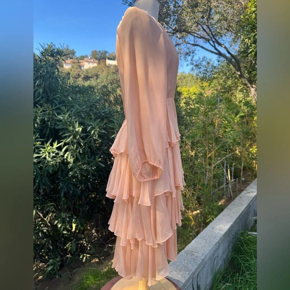 Vintage 1970s Oscar de la Renta apricot silk ruffle dress - Picture 10 of 10